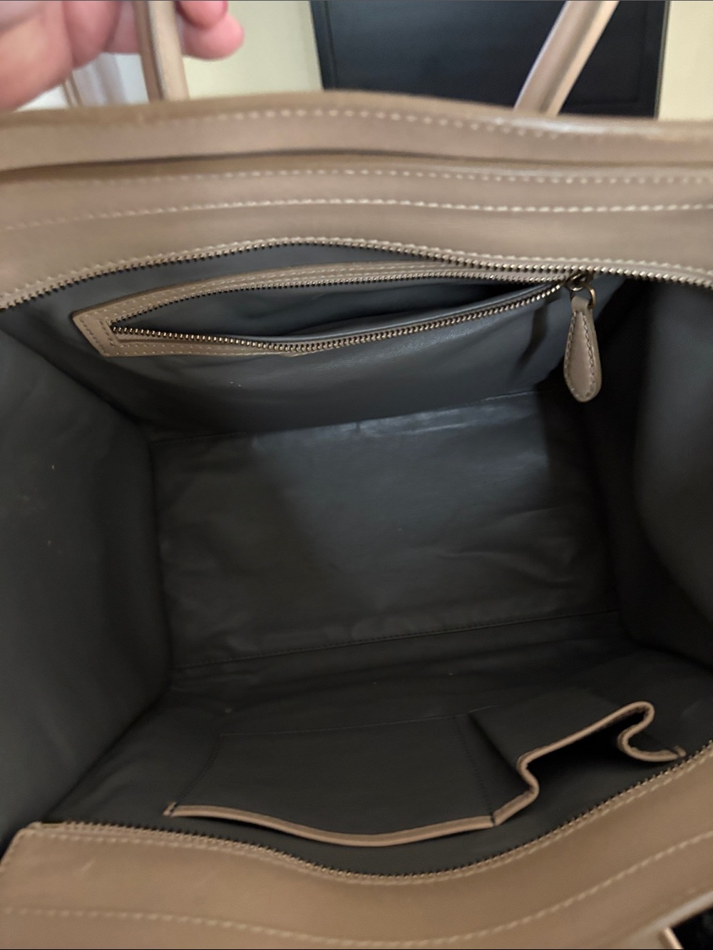 Beige large Luggage Tote - Beige Suede & Leather - Picture 5 of 8